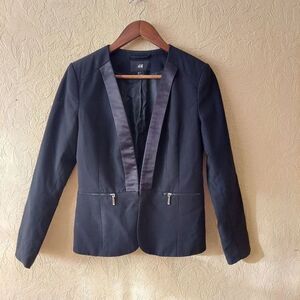 H&M women's black blazer satin trim size 8